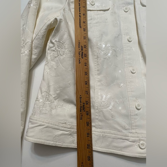 Julie Mitchell Urban Collection embrodery sequin denim jacket ivory 14 - Picture 4 of 16